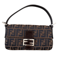 Fendi Baguette Zucca Canvas and Dark Brown Leather