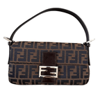 Fendi Baguette Zucca Canvas and Dark Brown Leather