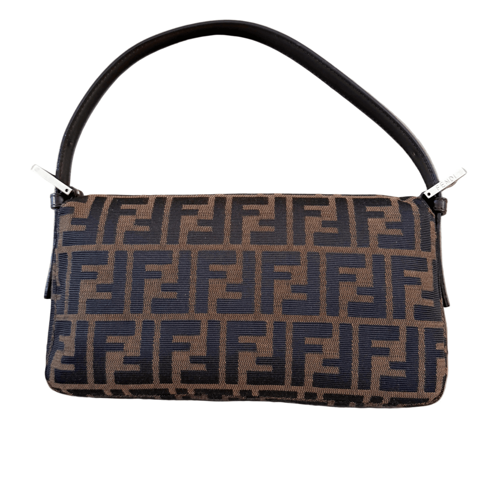 Fendi Baguette Zucca Canvas and Dark Brown Leather