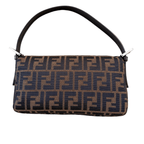 Fendi Baguette Zucca Canvas and Dark Brown Leather