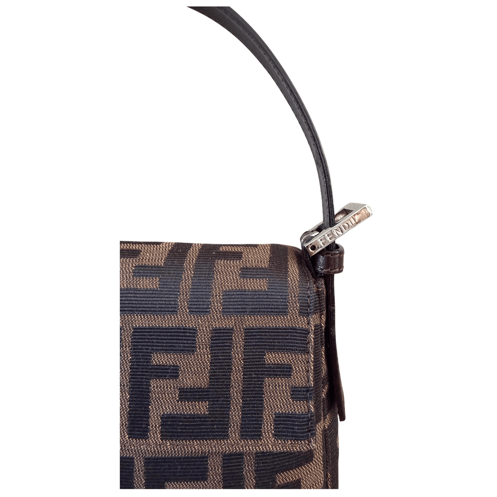 Fendi Baguette Zucca Canvas and Dark Brown Leather