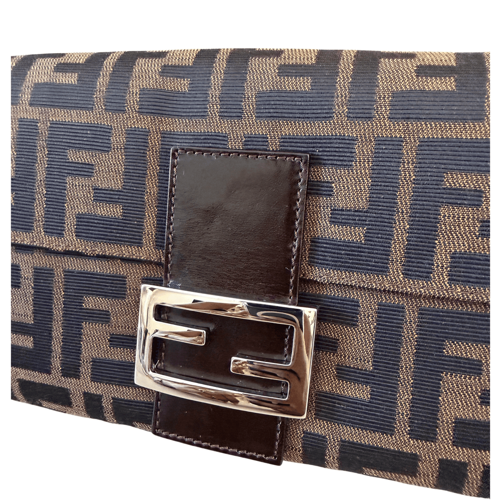 Fendi Baguette Zucca Canvas and Dark Brown Leather