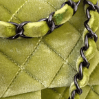 Chanel Velvet Quilted Lime Interlocking CC Classic Flap Small Shoulder Bag Green