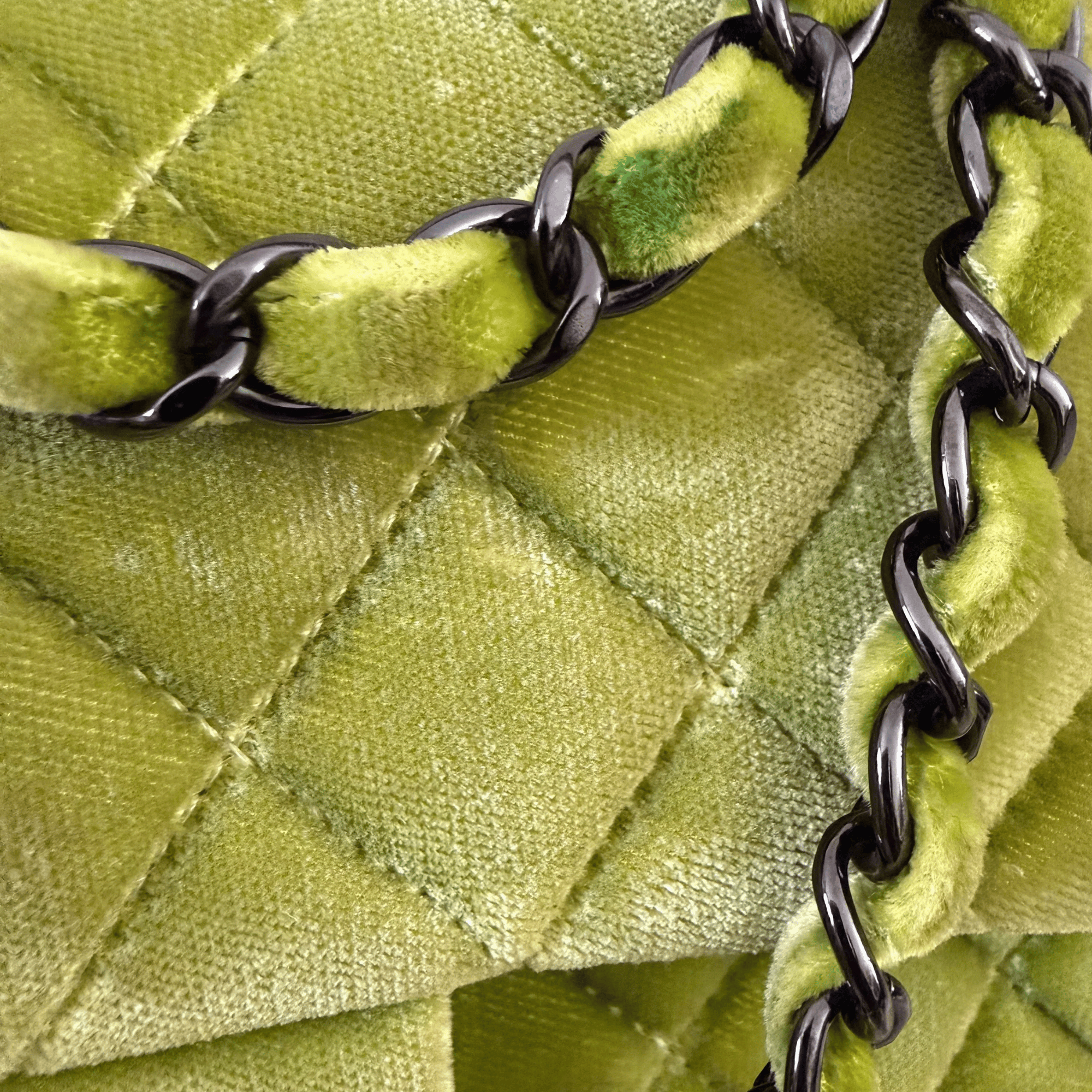 Chanel Velvet Quilted Lime Interlocking CC Classic Flap Small Shoulder Bag Green