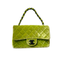 Chanel Velvet Quilted Lime Interlocking CC Classic Flap Small Shoulder Bag Green