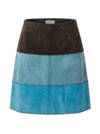 Brown and blue Color-Block Suede Mini Skirt