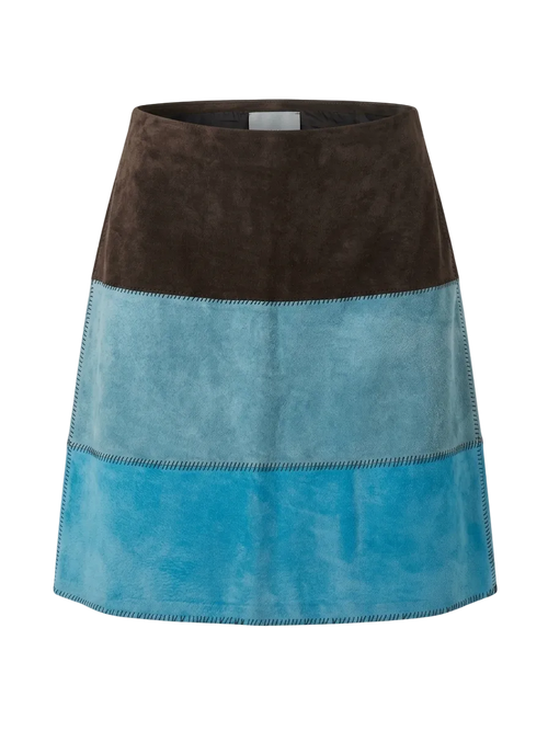 Brown and blue Color-Block Suede Mini Skirt