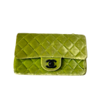 Chanel Velvet Quilted Lime Interlocking CC Classic Flap Small Shoulder Bag Green