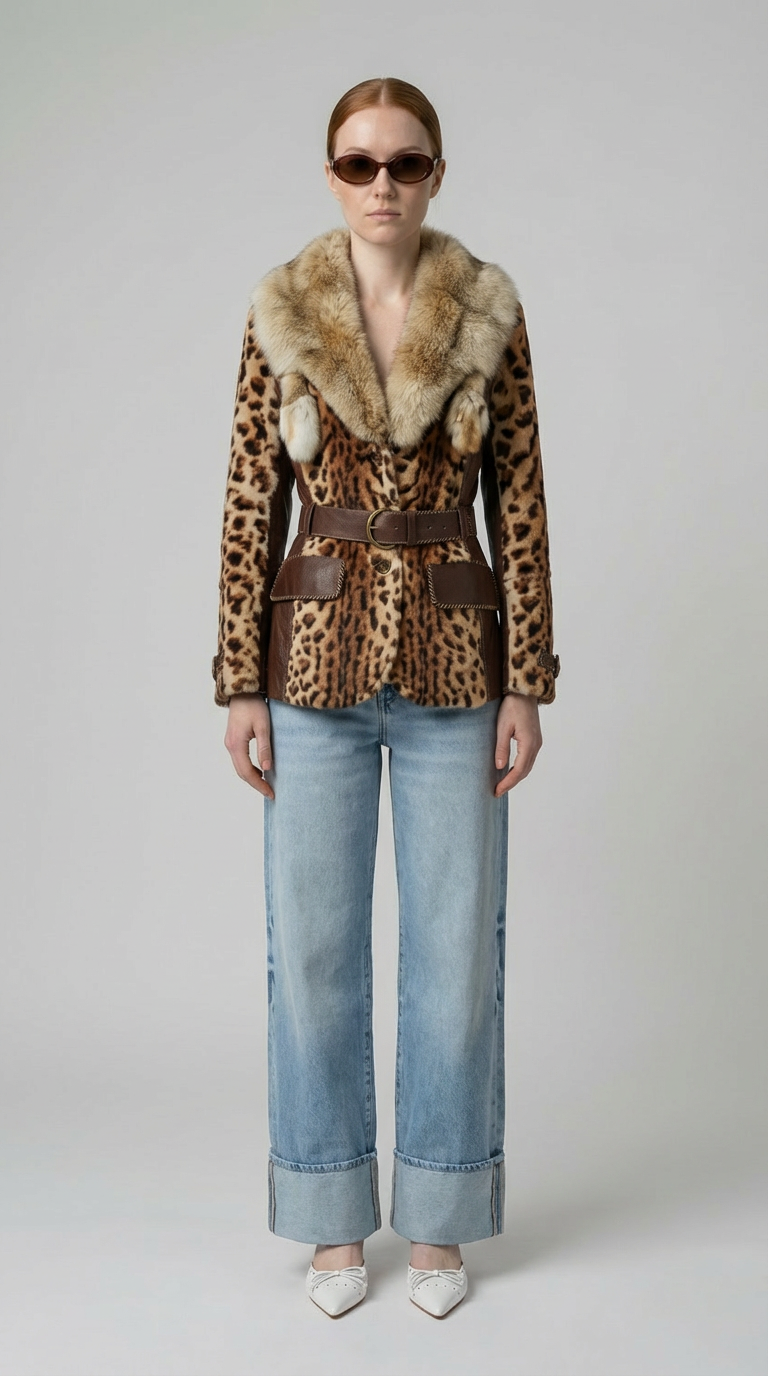 Leopard Print Fur Leather Jacket