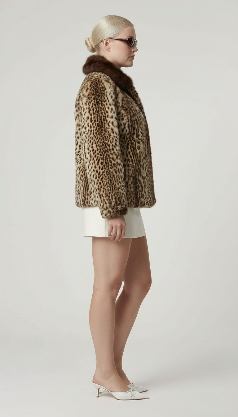 Leopard Print Rabbit Fur Coat