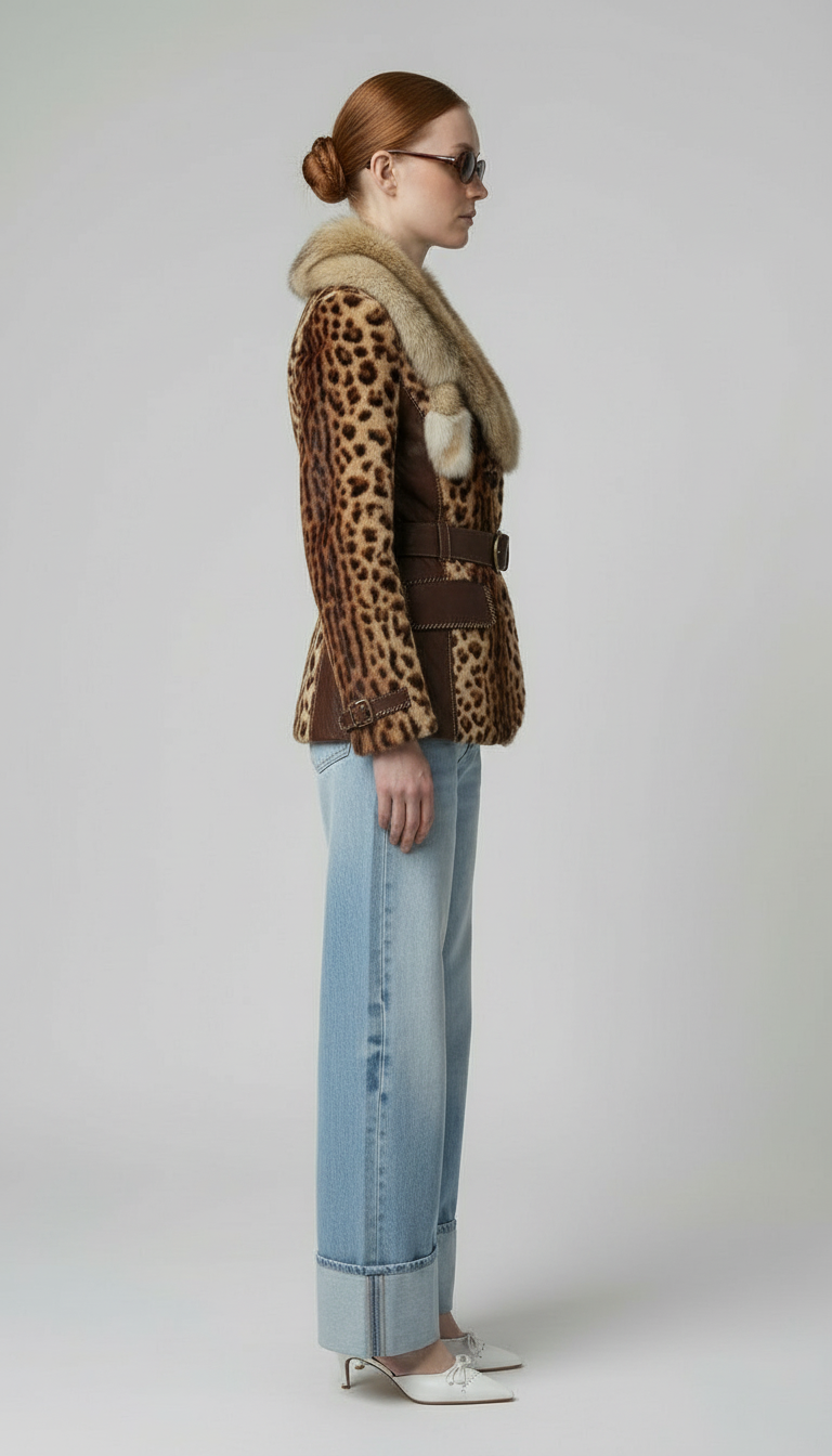 Leopard Print Fur Leather Jacket