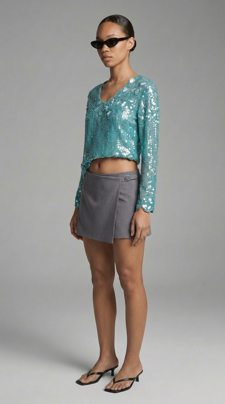 Teal Silk Sequin Blouse