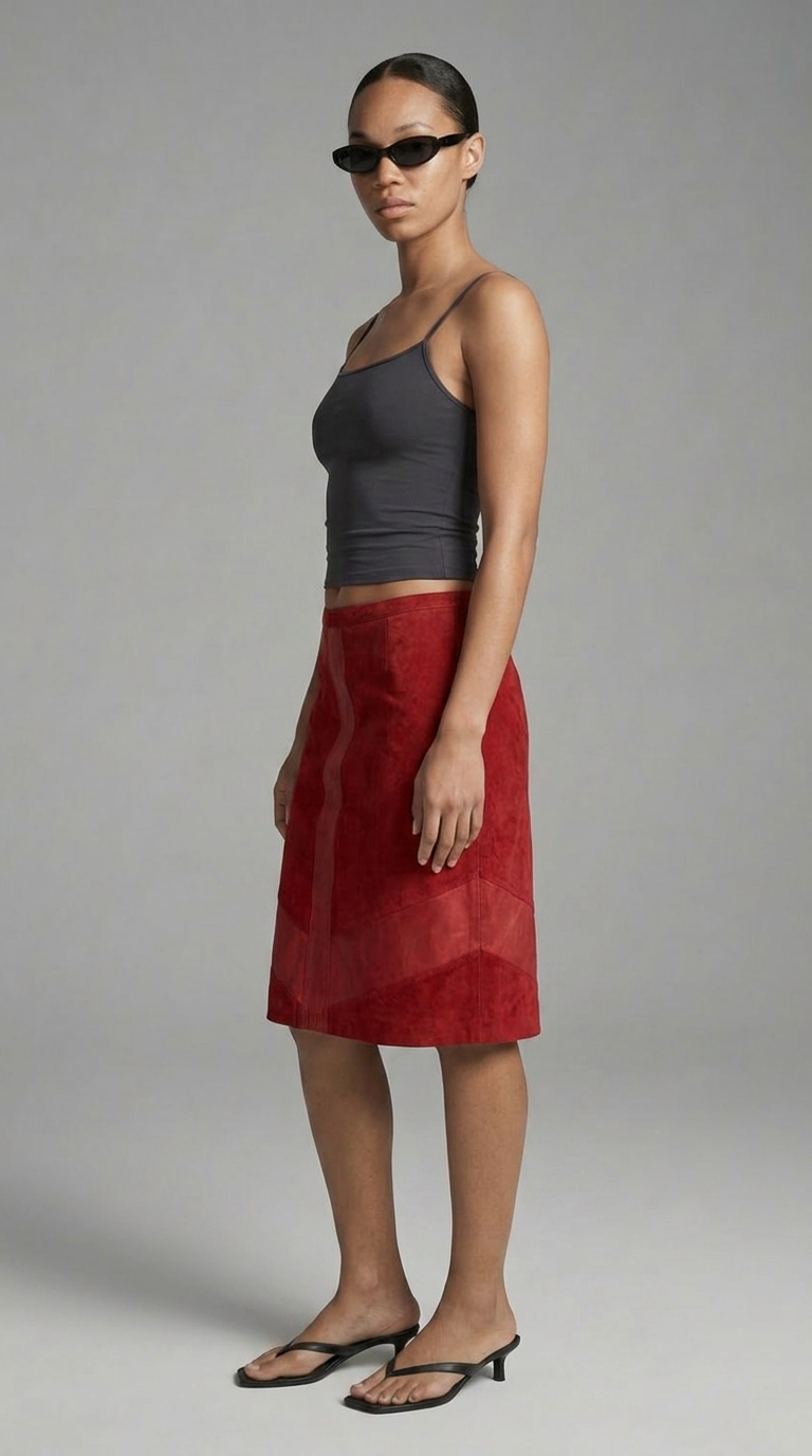 Red Midi Suede skirt
