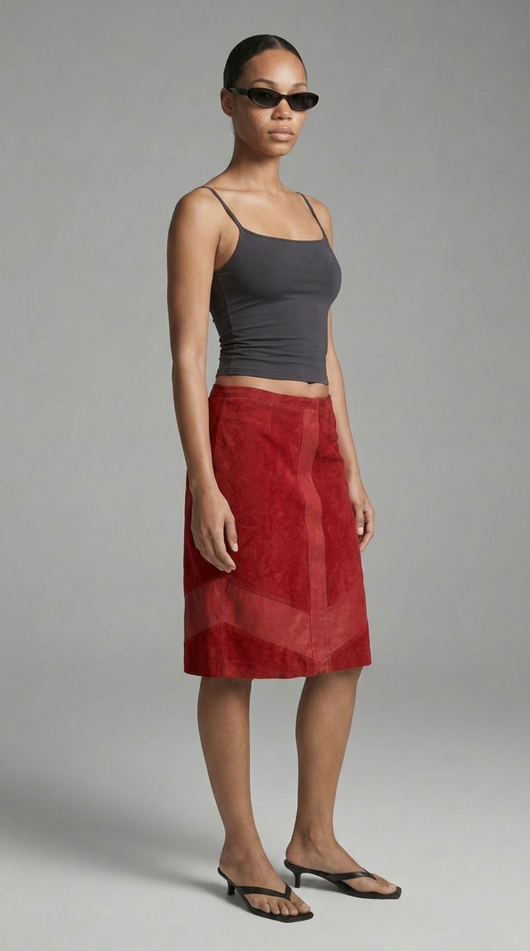 Red Midi Suede skirt