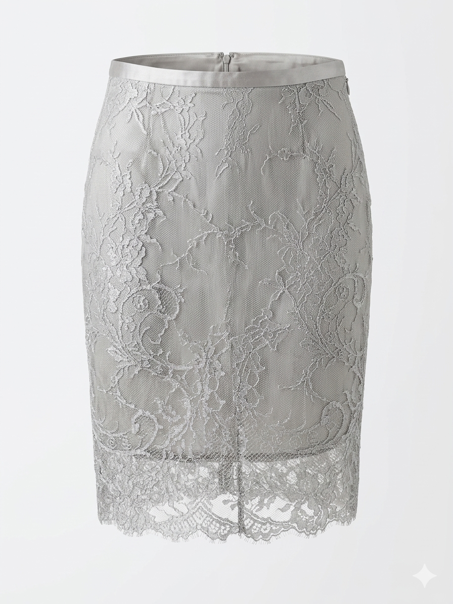 Silver Lace Midi Skirt