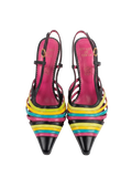 Colorful leather kitten heeled shoes with rainbow straps 