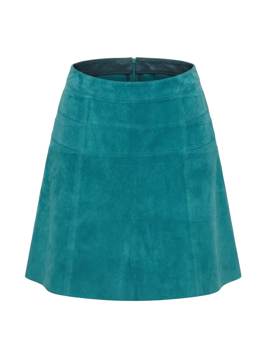 Teal blue suede leather skirt