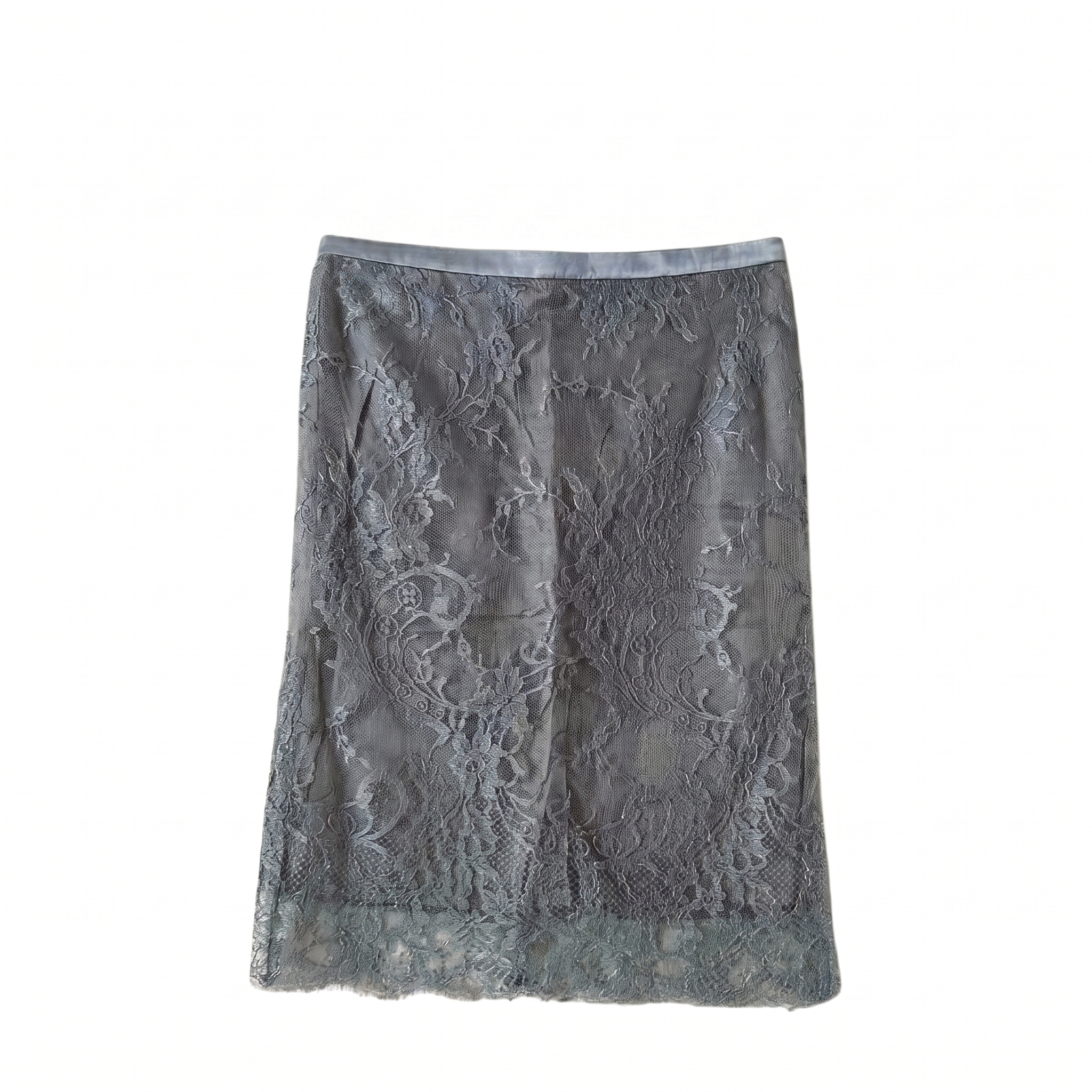 Silver Lace Midi Skirt