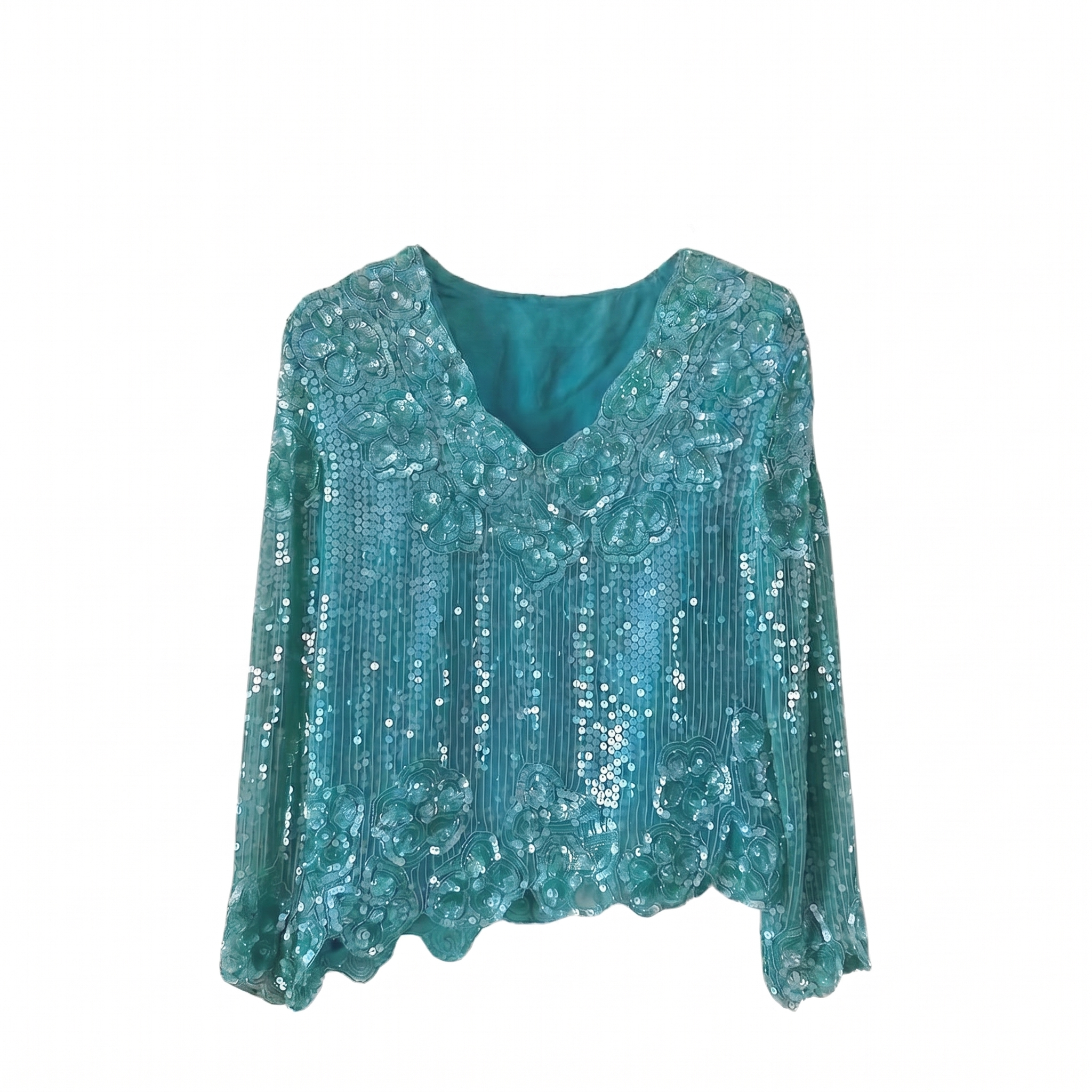 Teal Silk Sequin Blouse