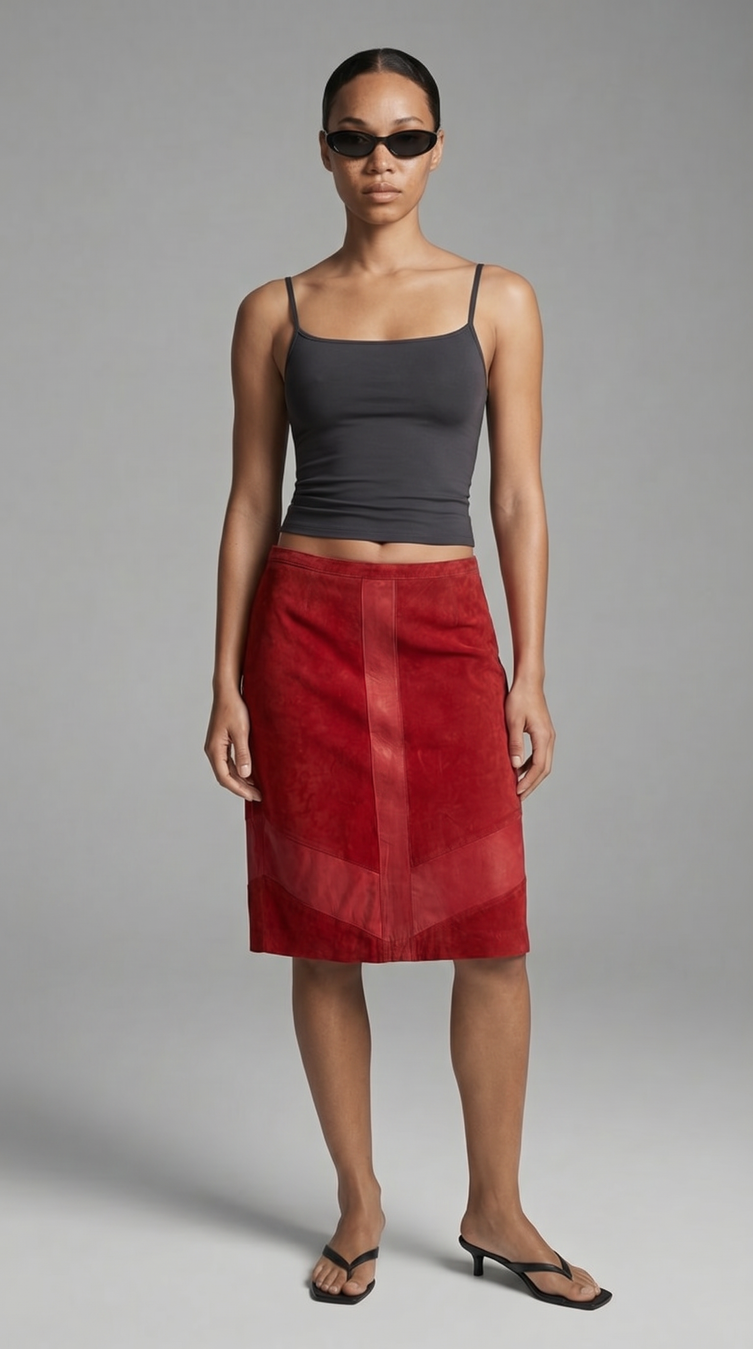 Red Midi Suede skirt