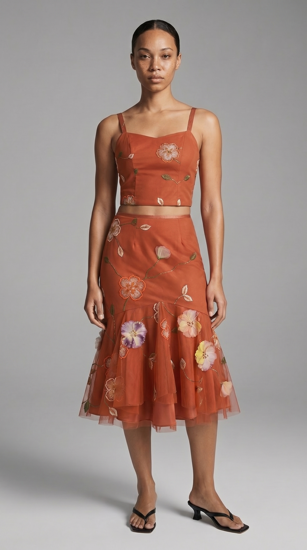 Burnt Orange Silk Two-Piece Set