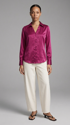 Magenta Silk Satin Blouse