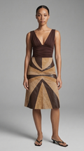 Sunburst Leather and Suede Midi Skirt