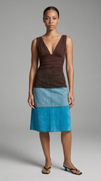 Color-Block Suede Mini Skirt